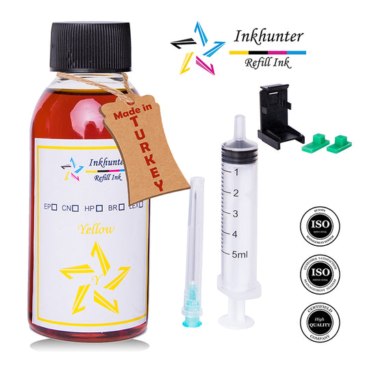 inkhunter 1x100ml Ink Refill Kit Compatible for HP 28, HP 28XL  Colour Cartridges, Yellow