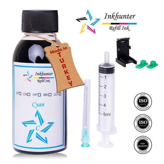 inkhunter 1x100ml ink Refill Kit Compatible for Canon CL-38, CL-41, CL-51  Colour Cartridges, Cyan