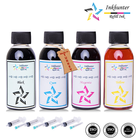 inkhunter 4x100ml Ink Refill Set Compatible for HP 62, HP 62XL Black and Tri-Colour (CMY) Cartridges