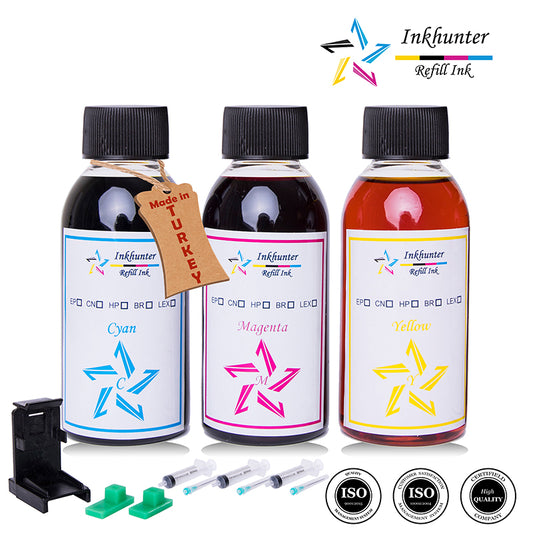 inkhunter 3x100ml ink Refill Kit Compatible for Canon CL-38, CL-41, CL-51 Colour (CMY) Cartridges