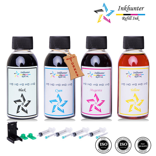 inkhunter 4x100ml ink Refill Kit Compatible for Canon PG-37/CL-38 & PG-40/CL-41 & PG-50/CL-51 Black and Colour (CMY) Cartridges